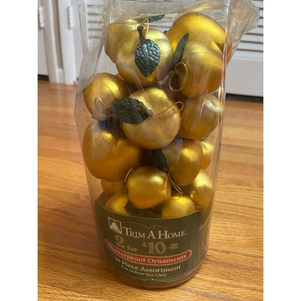 Vtg Trim A Home Gold Apple Christmas Ornaments Shatterproof Assortment 646662